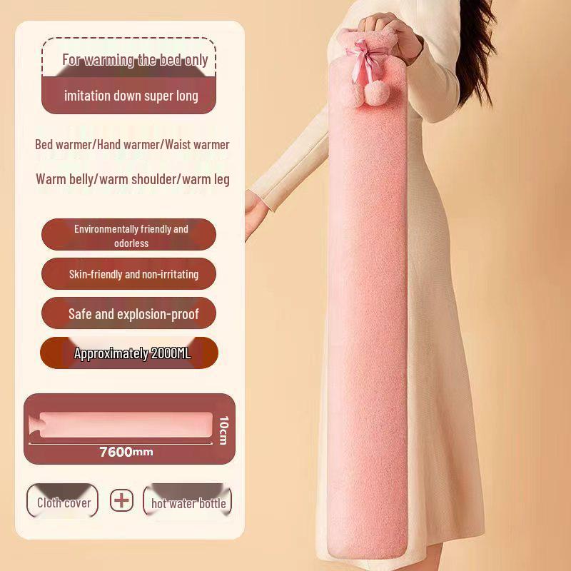 Cross-border PVC Long Hot Water Bottle with Plush Cover – Extra-Large, Explosion-Proof Hand and Body Warmer for Students and Bed.
