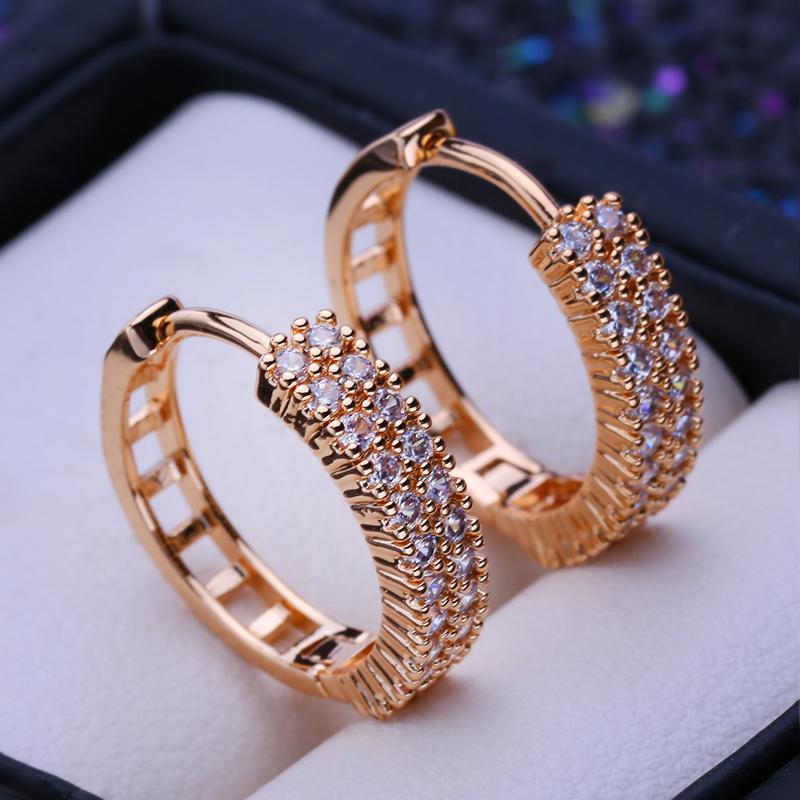 LSOOYH Clip Earrings Rose Gold Color Fashion Earring For Women Cubic Zirconia Hollow Hoop Earrings Jewelry