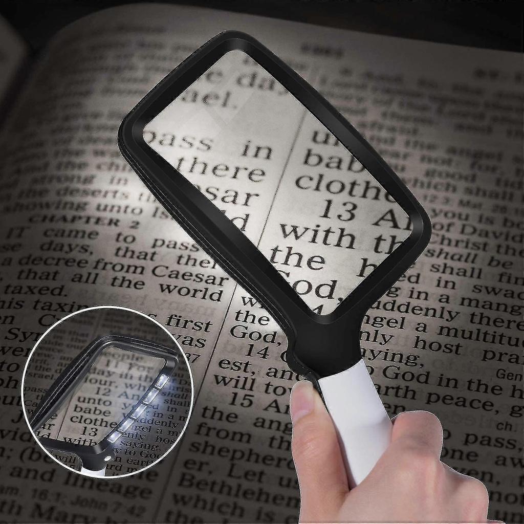 Rectangular Reading Magnifier With 5 Led Lights, 2 Intensity Modes And 2x Magnification