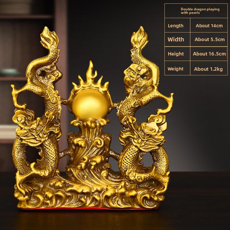 Латунь Двойные Драконы Играющие с Жемчужным Украшением Два Дракона Играющие с Жемчужиной Домашний Декор Гостиной