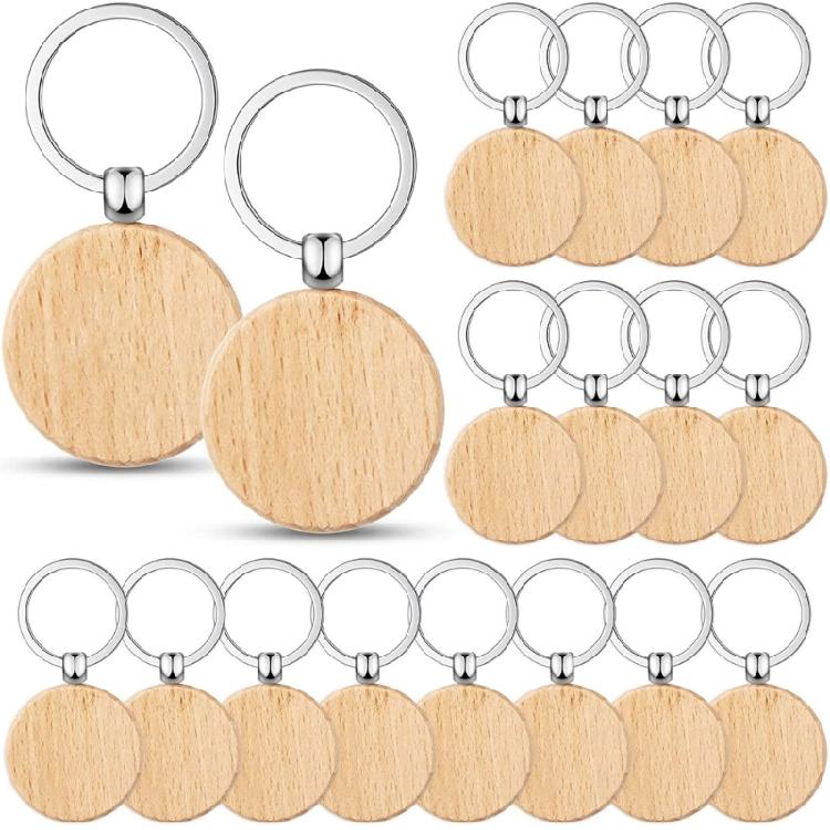 Pack of 50pcs Unfinished Wood Slices Blank Keychain Handcraftrd Wooded Key Chain