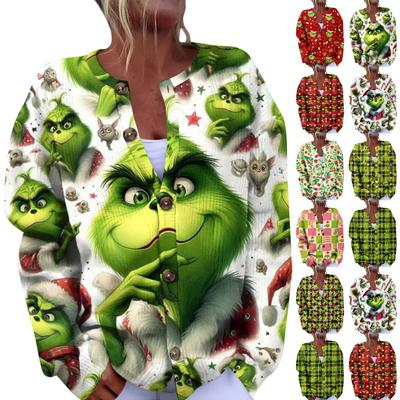 Women's Fashion Christmas Printed Long Sleeve Knitted Cardigan Button Down Jacket