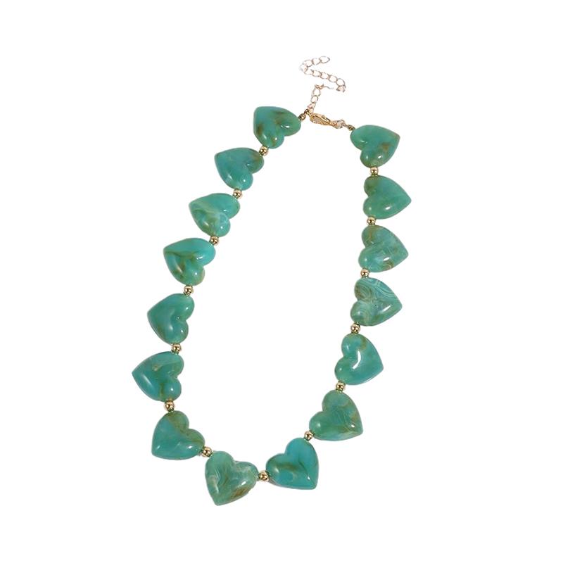 Women Resin Geometric Heart Beaded Collar Necklace Trendy Lightweight Party Jewelry Gift for Girlfriend Birthday