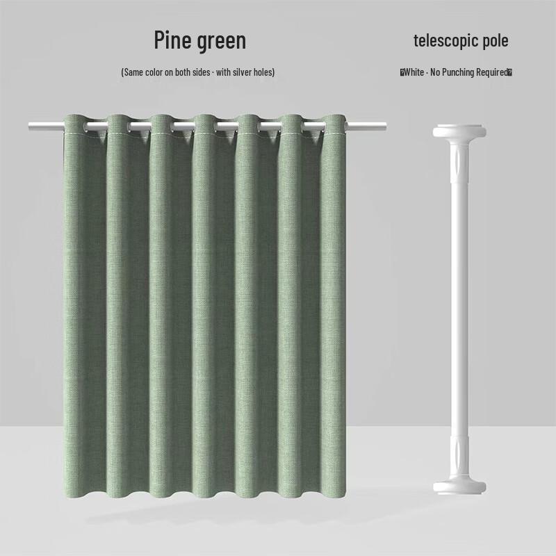 

Pine Green Waterproof Shower Curtain with Telescopic Rod