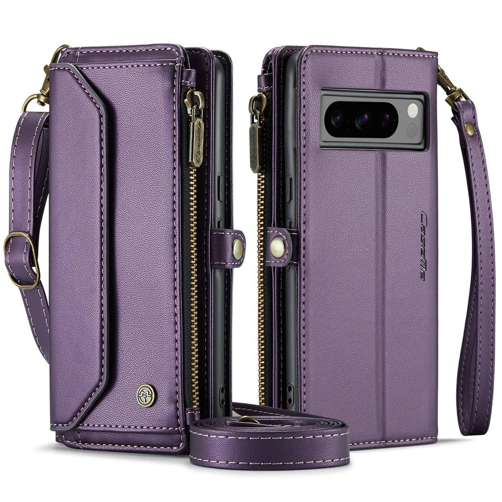 For Google Pixel 9 Pro XL 8Pro 7A Case with Pen Holder Slot, RFID Blocking Wallet Case with Card Holder Zipper Strap PU Leather