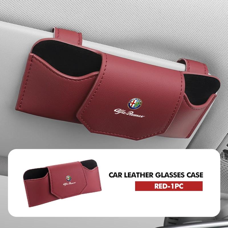 Para Alfa Romeo 2026 Pegatina Caliente Para Visera de Coche Alfa Romeo Gafas Cuero Resistente al Desgaste Gafas de Sol Caja Protectora Giulietta