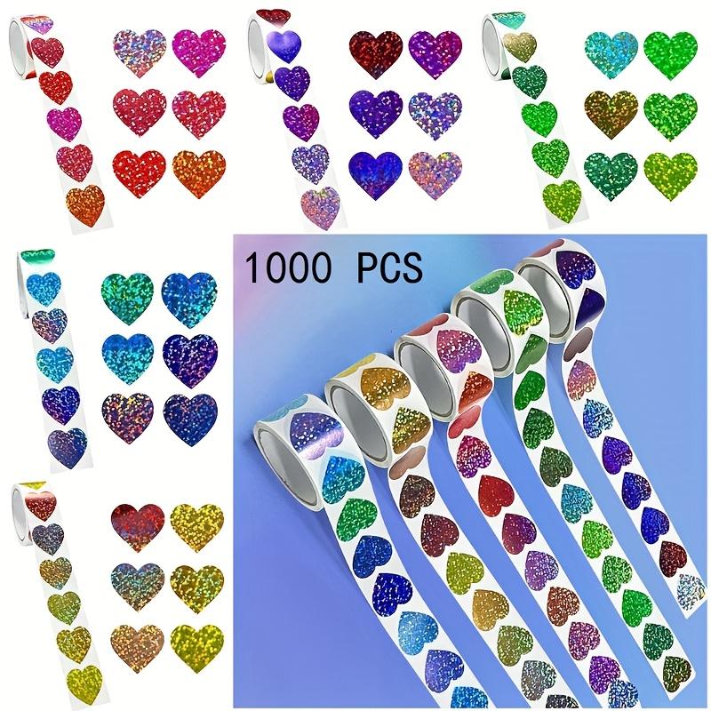 1000 наклеек/5 рулонов, 1 дюйм, лазерные голографические цветные наклейки в форме сердца, водонепроницаемые самоклеящиеся рулонные наклейки для свадьбы as shown