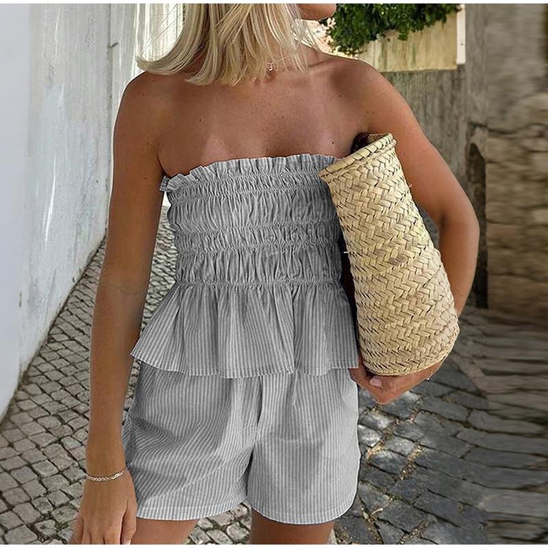 Casual Simple Tube Top Wooden Ear Shorts Suit Women's Summer 2025