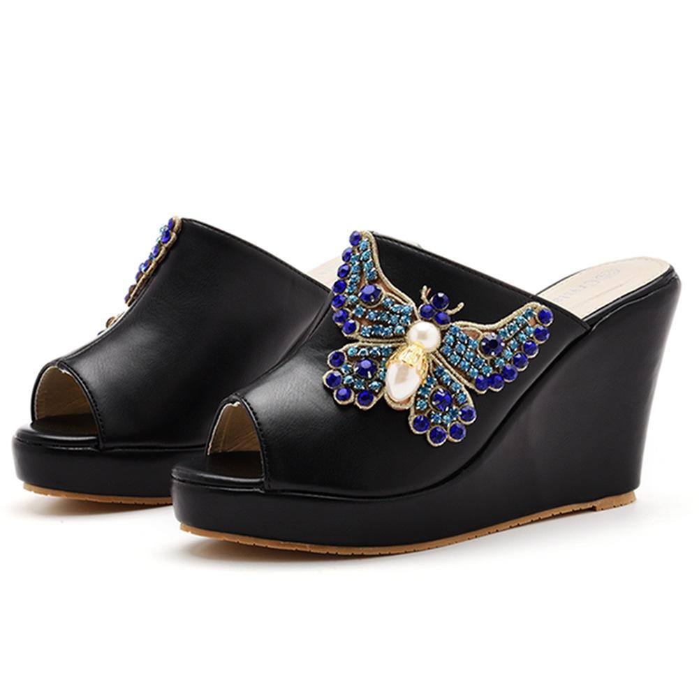 

Сандалии большого размера с бантом из стразов и каблуком «рыбий рот» на водонепроницаемой платформе в римском стиле, новый стиль 41