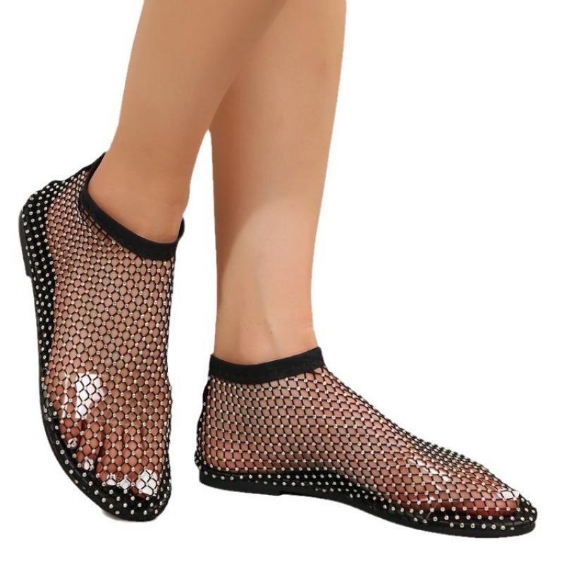 Large size flat-bottomed rhinestone sandals women's spring and summer new fashion wind fishing net color women's shoes