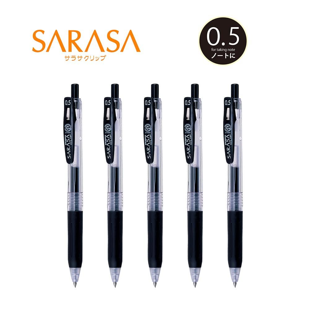 Zebra Sarasa Clip Gel Pens, 0.5mm, Black, 5-Pack - Smooth Writing