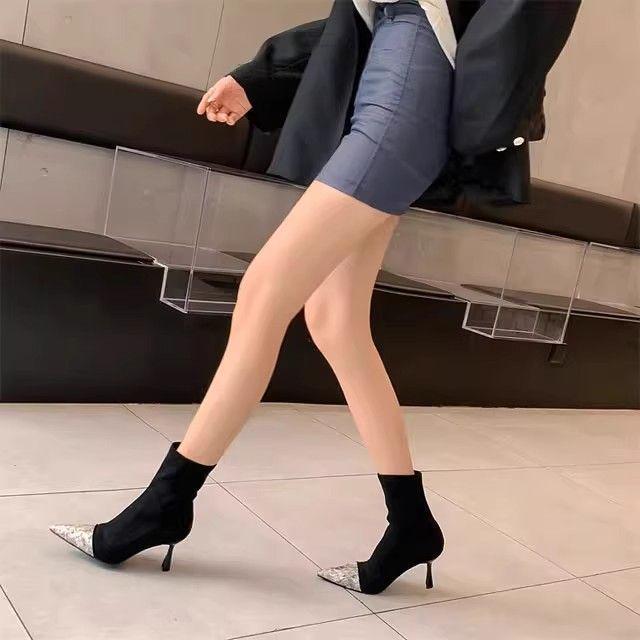 Women's Rhinestone Buckle Stiletto Heel Ankle Boots - Spring/Autumn 2025