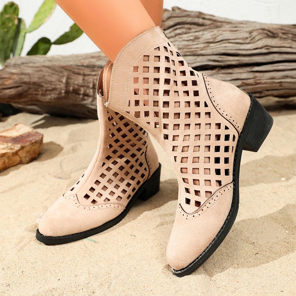 Spring and Autumn New Large Size Hollow Breathable Martin Boots Short Low Heel Sleeve Martin Boots Spot Women's Boots