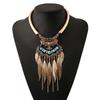 Vintage Gold Leaf Pendant Necklace With Tassel For Boho Fashion And Casual Wear