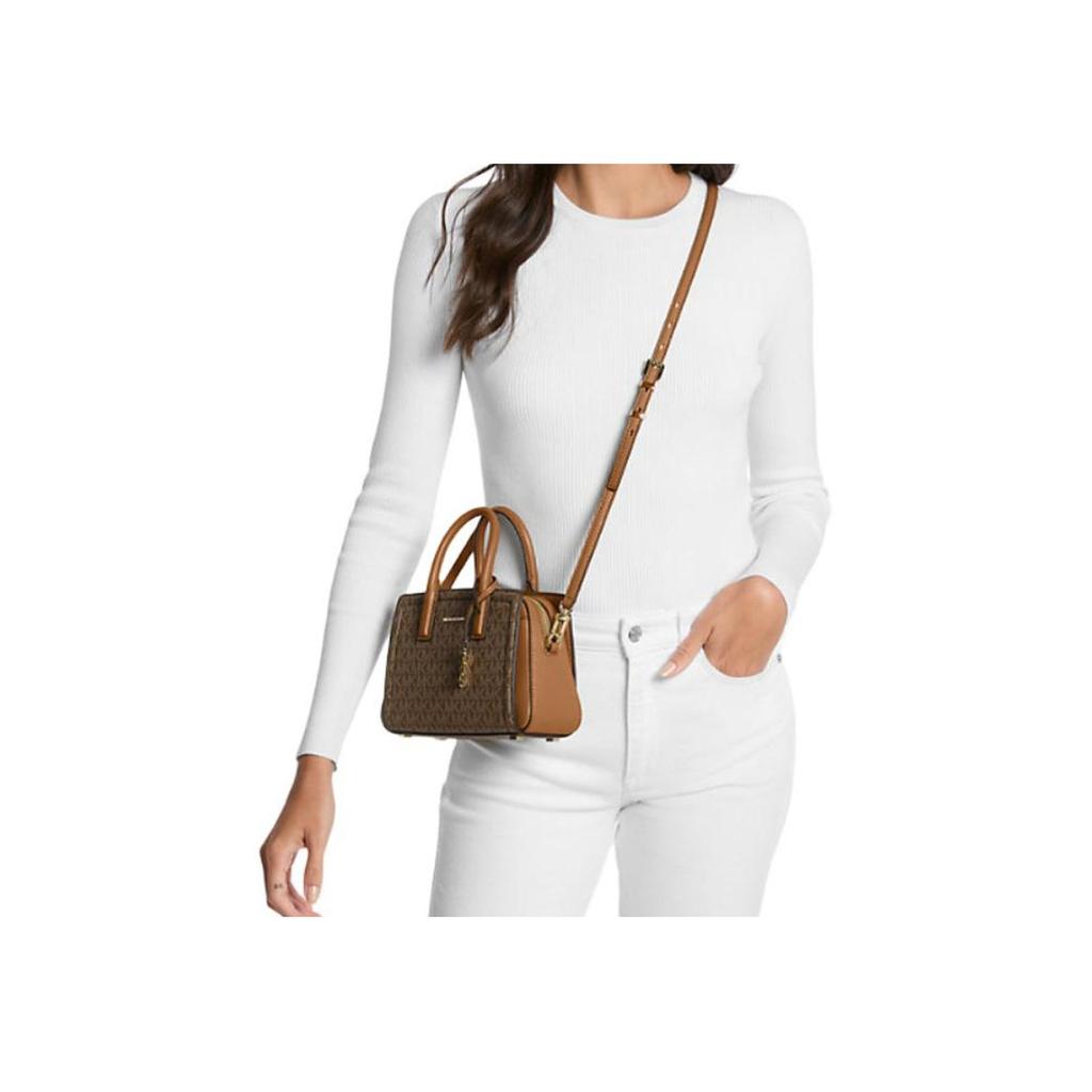 Michael Kors Laila Gold Logo Print Faux Leather Mini Tote Bag Women Handbags Acorn-Brown 32F5G9IC0B-BRN