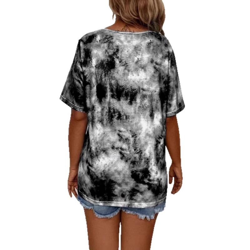 Spring and Summer New Women's Tie-dyed Printed Rope Casual and Fashionable Short-sleeved T-shirt