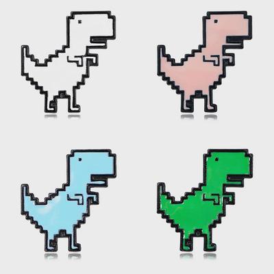 Pixel Dinosaur Metal Brooch - Trendy Cartoon Accessory
