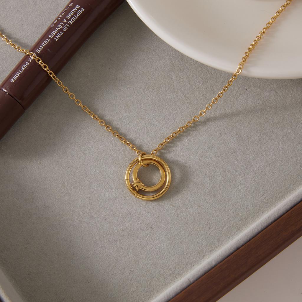 Youthway 18K Gold PVD Plated Round Zircon Necklace For Women New Stainless Steel Waterproof Necklace Party Jewelry Gifts