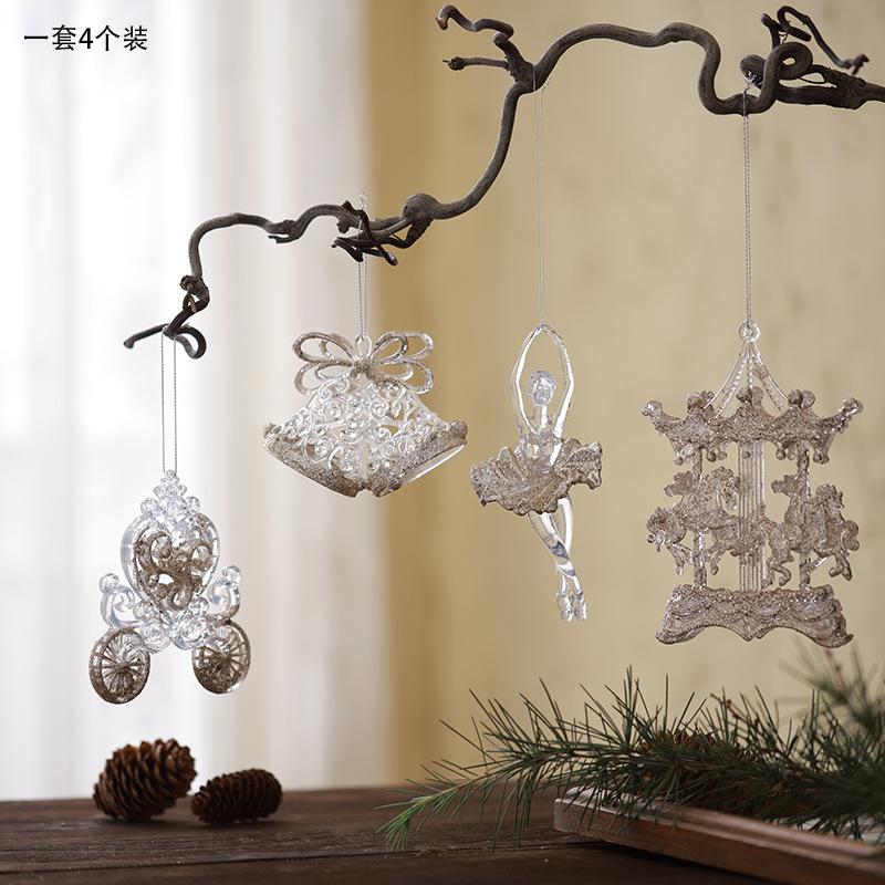 Modern Acrylic Christmas Tree Ornaments Bells Pumpkin Carriage Carousel Ballerina Minimalist Luxury Decor