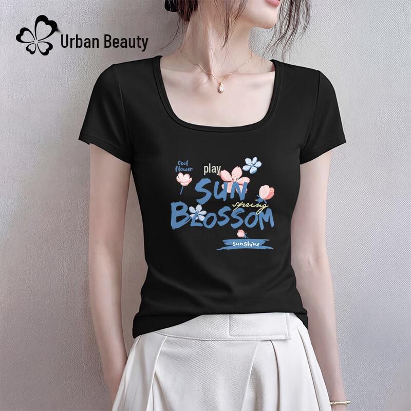 Urban Lady Slim-Fit Square Neck Floral Print Tee S