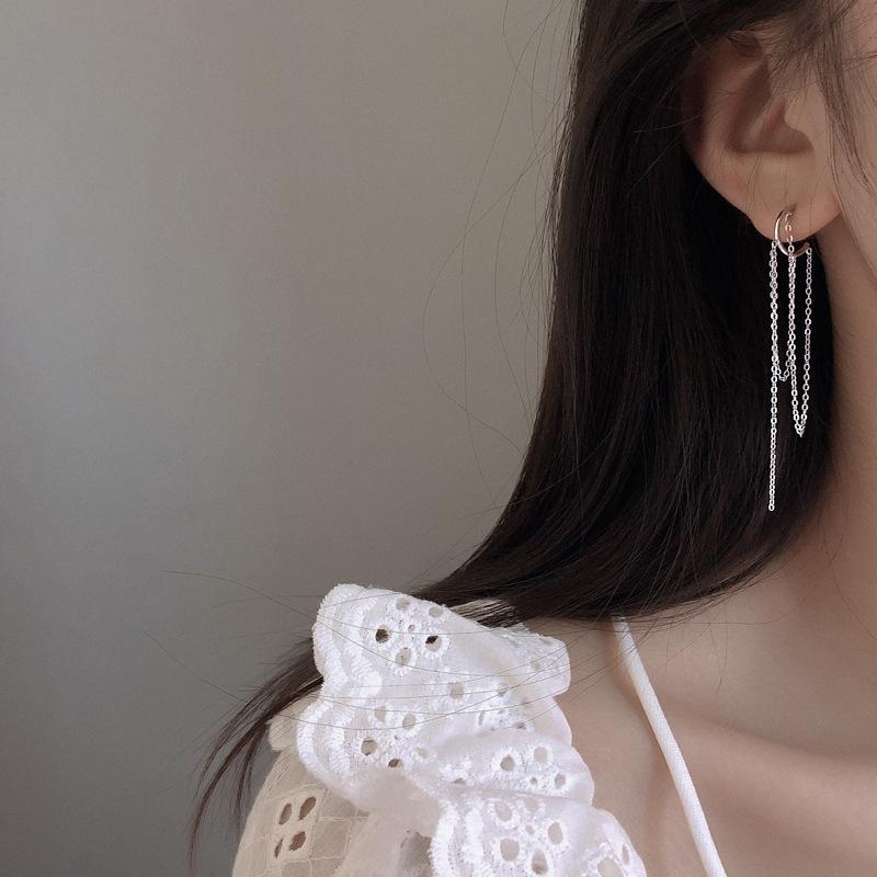 Tassel temperament shows face thin earrings exaggerated women's fashion earrings simple long earrings