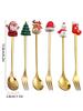 Leeseph Weihnachts-Kaffeelöffel-Gabel-Set (4/6 Stück), Edelstahllöffel Gabeln Weihnachtsgeschenke für Kinder(Rot/Grünes Geschenkbox-Set)