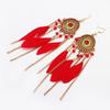 Wind Bohemian Painted Glazed Feather Fringed Earrings Fashion Temperament Women's Earrings Long Necklace Accessories