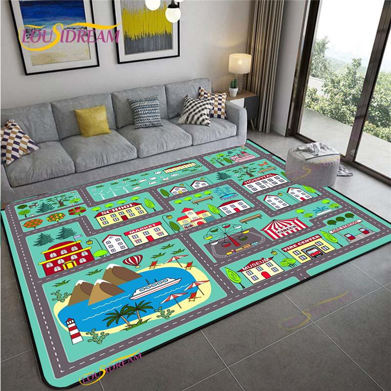 Alfombra Road Traffic Rout Map Carpet Living Room Sofa Coffee Table Bedroom Rugs Kitchen Kid Play Anti-slip Floor Mat Home Decor