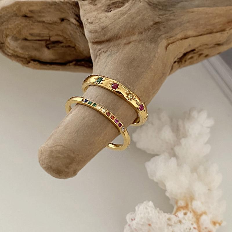 European and American Light Luxury Rainbow Color Diamond Ring  Women Exquisite and Fashionable Titanium Steel Ring Versatile Commuting Ring