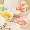 Strawberry Rabbit Pattern Ceramic Bowl Under Glaze Color Soup Bowl Cute Fruit Salad Bowl  Tableware