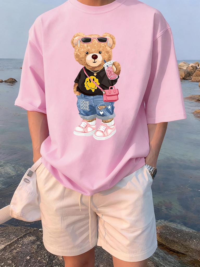 Bear Likes Drink Beverages Printed TShirts Women Summer Cotton Short Sleeve Tees Loose ONeck Soft Tops Basic Woman Clothes