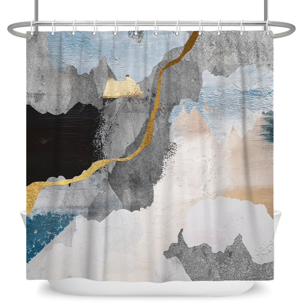 Luxury Marble Texture Shower Curtain Abstract Geometric Print Bath Curtain For Bathroom Decor Modern Minimalist Design With Hook