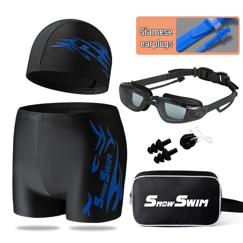 Men's Plus Size Swim Trunks & Accessories Set: Square Leg Swimwear, Fashion Goggles, Swim Cap
