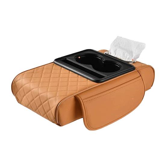 Yousheng Multifunctional Car Armrest Box Faux Leather Armrest Organizer Mat Center Console Cover with Side Pockets Cup Holder Phone Slot Tissue Box