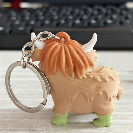 Highland Cow Keychain 3D Printed Animal Bag Pendant Cute Cow Gifts for Women Cowgirl Backpack