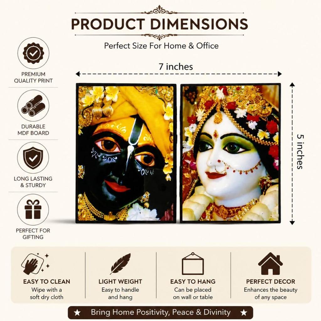 Radha Krishna Framed Photo for Home Decor | Religious Painting for Puja Room, Temple & Wall Decoration | Wooden Foldable Frame | 17.78 X 12.7 Cm