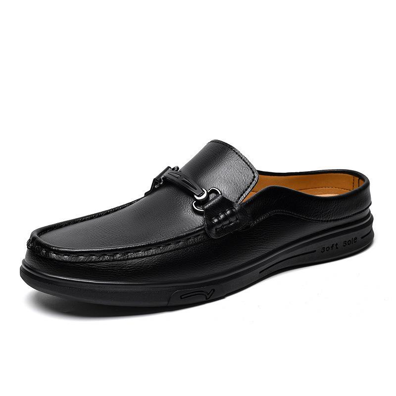 Men's Shoes Summer New Leather Half Slippers Men's Soft-soled Lazy Shoes Foreign Trade Large Size Doudou Shoes