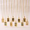 Retro Stainless Steel Zircon Tarot Card Pendant Necklace for Women