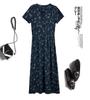 2025 Summer Collection: Floral V-Neck Cotton and Rayon Dress - Waist-cinching, Slimming, Age-Reducing Long Dress for Women