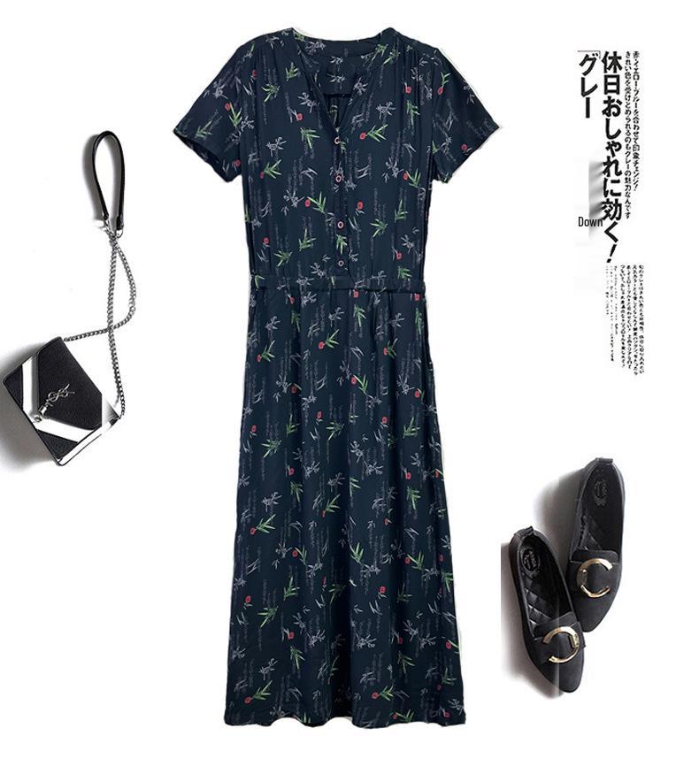 2025 Summer Collection: Floral V-Neck Cotton and Rayon Dress - Waist-cinching, Slimming, Age-Reducing Long Dress for Women