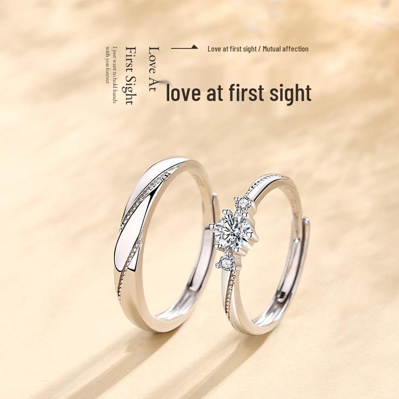 Tichiya S925 Sterling Silver Couple Rings - Love At First Sight, Niche Design, High-End Feel