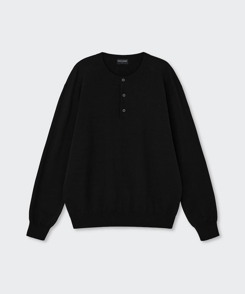 MUSINSA STANDARD Washable Supima Cotton Henley Neck Knit [Black]