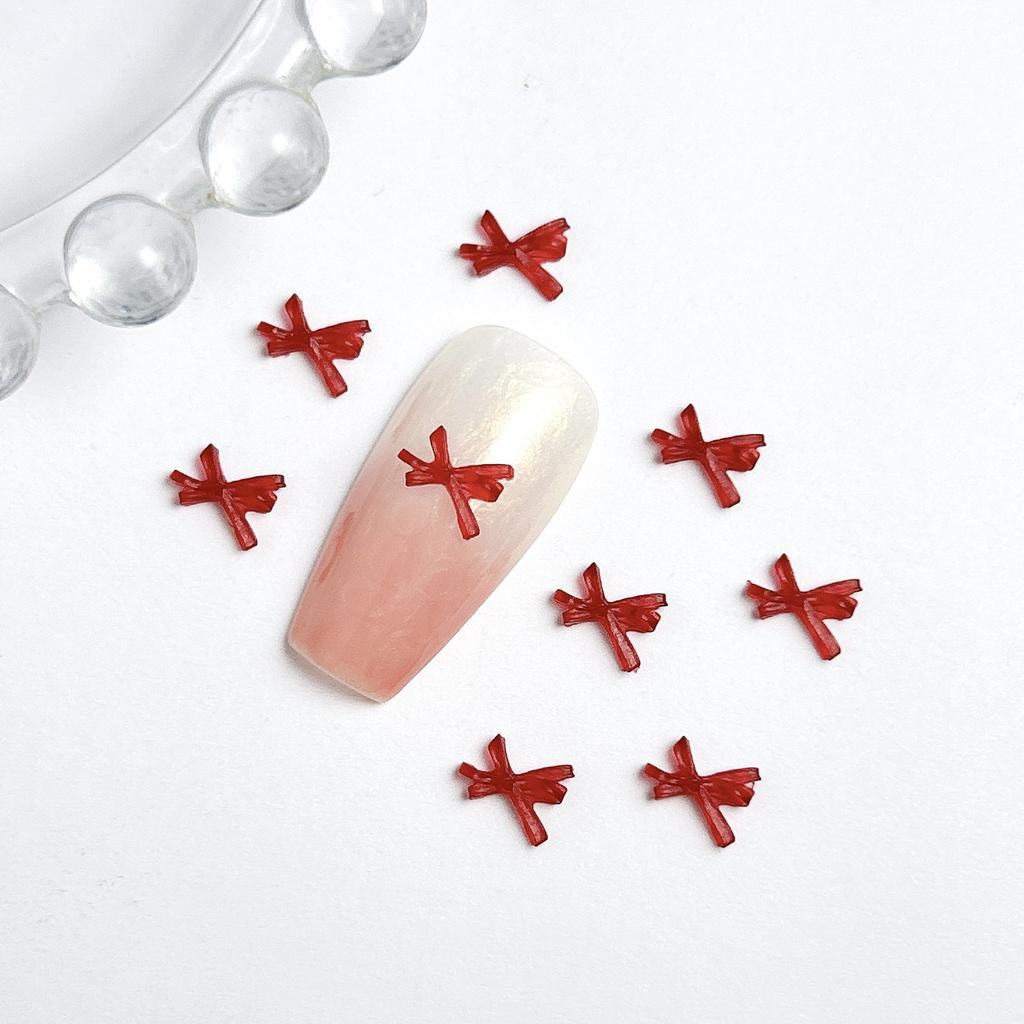 Burgundy Bowknot Internet Celebrity Hot-Selling Solid Color Mini Red 3D Hollow Bow Tie Cartoon Resin Nail Art Accessories