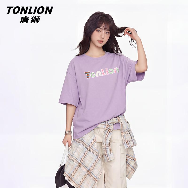 TonLion Women s Pure Cotton Loose Fit Letter Print T-Shirt S