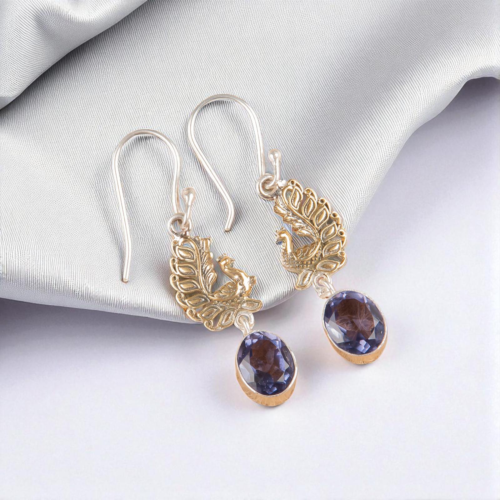 

Иолит Драгоценный камень 925 Стерлинговое серебро Ювелирные изделия Ручной работы Серьги-капли 1,8 EE-88-7