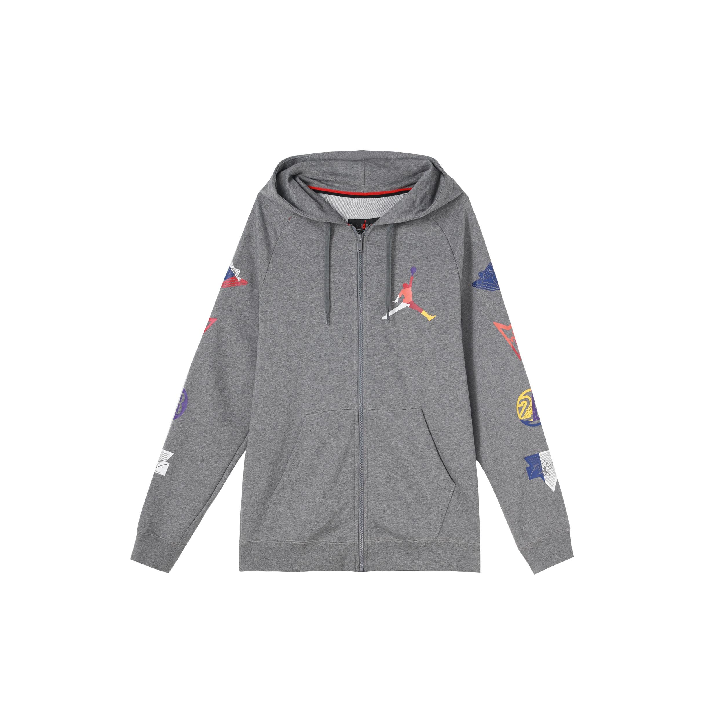 Men s Air Jordan Colorful Logo Zipper Gray Hooded Jacket CJ7880-091 XXXL