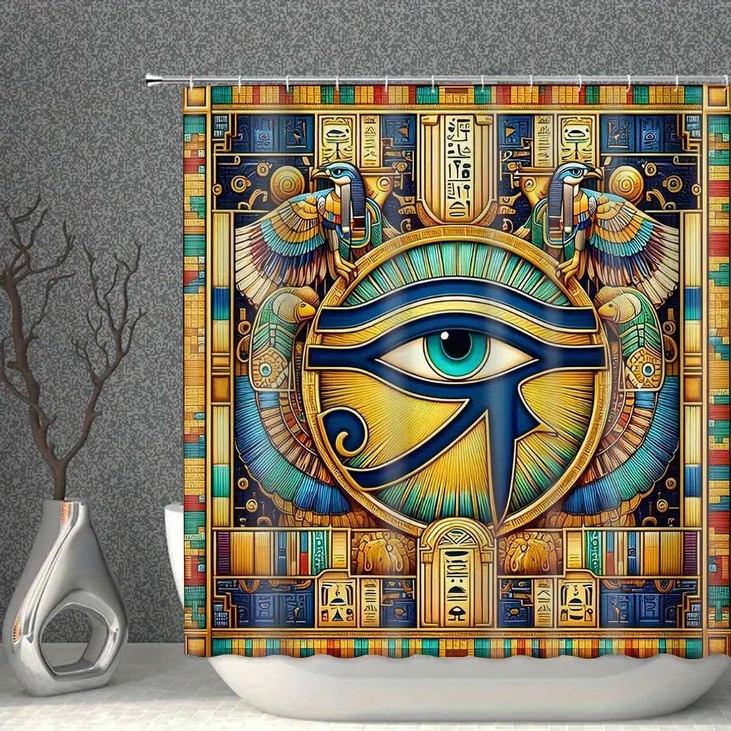 Ancient Egyptian Eye of Horus Print Waterproof Shower Curtain for Bathroom, Mythical Design High-End Toilet Partition Curtain