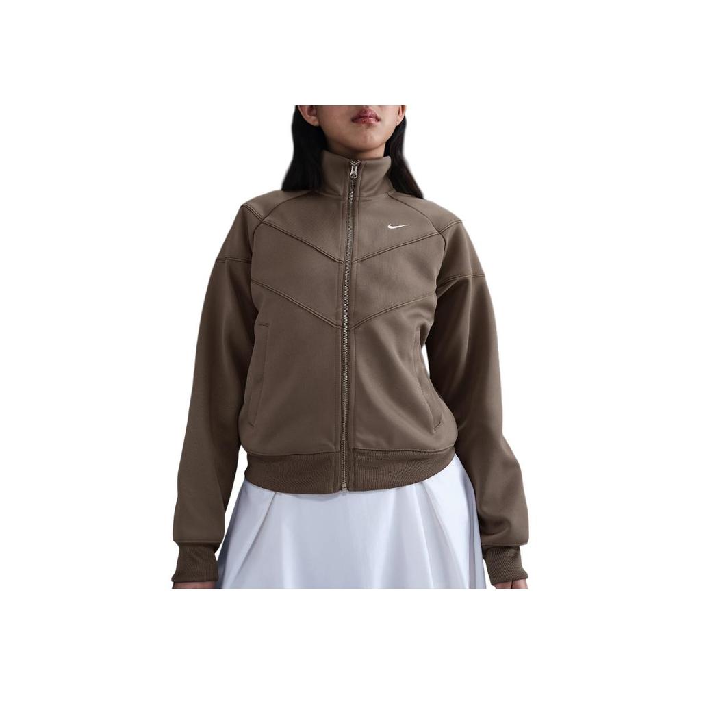 Nike Logo Zip Collar Raglan Long Sleeve Jacket Women Jacket Brown HJ0976-233