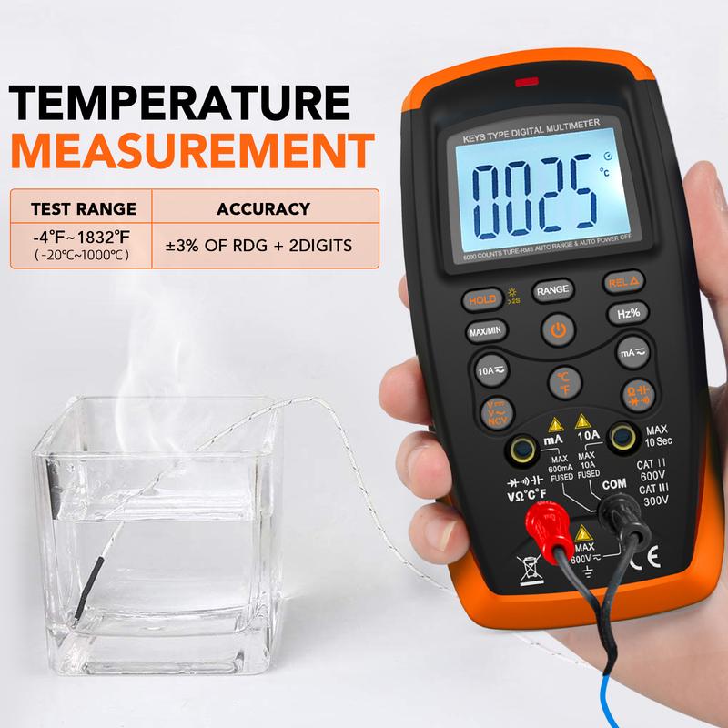 Pushbutton Digital Multimeter, Electrical Instrumentation Tools, Auto-Ranging, Safe Double Insulated Design With Data Holding