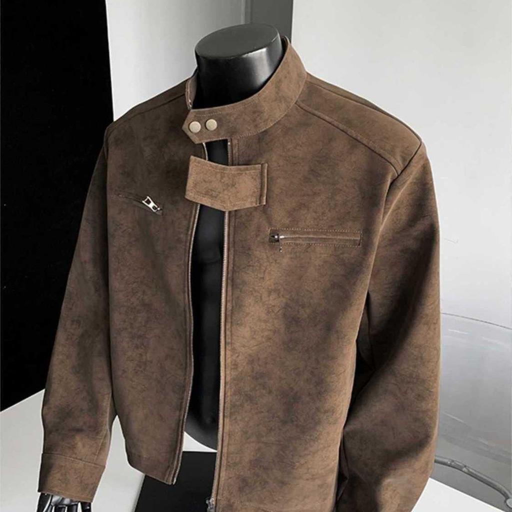 Trendy Brand Maillard Men's Stand Collar Leather Flight Jacket - Autumn Versatile Streetwear Outerwear